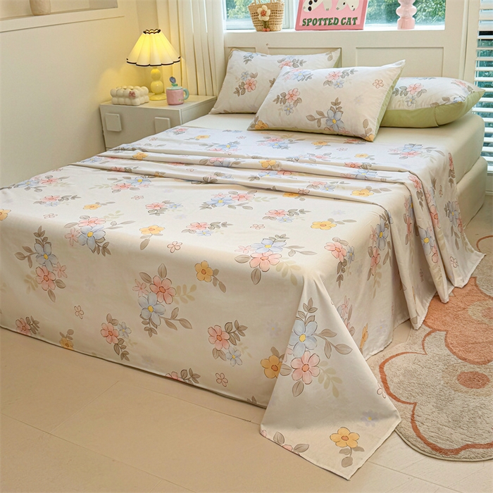 91家纺网 家纺一手货源 找家纺 雯豆2025春夏新款全棉床单三件套纯棉床罩小清新印花床单 全棉床单-雅韵