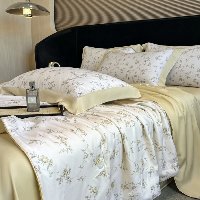 91家纺网 家纺一手货源 找家纺 慕晨 2025新款简奢款莱赛尔数码印夏被四件套 云芷