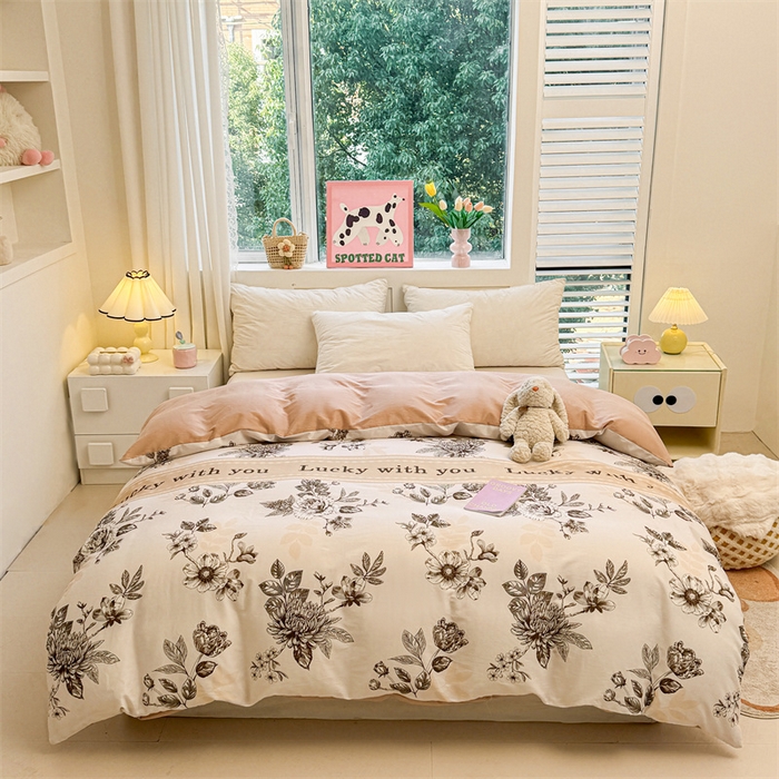 91家纺网 家纺一手货源 找家纺 雯豆2025春夏新款全棉纯棉被套三件套学生成人被罩 全棉被套-蔓秋