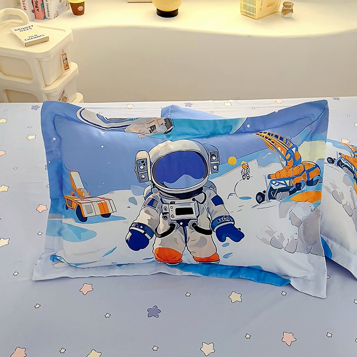 91家纺网 家纺一手货源 找家纺 浩诚 2025新款全棉大版卡通太空人宇航员小恐龙小汽车系列纯棉四件套-提供买家秀 星际工程