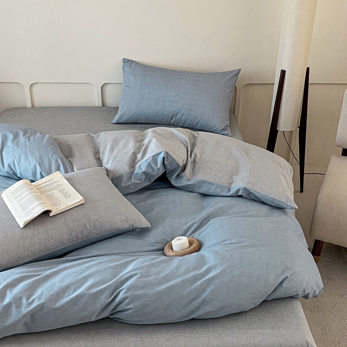 91家纺网 家纺一手货源 找家纺 涵宸家纺 2025新款全棉印花良品系列四件套 云纹-兰浅灰