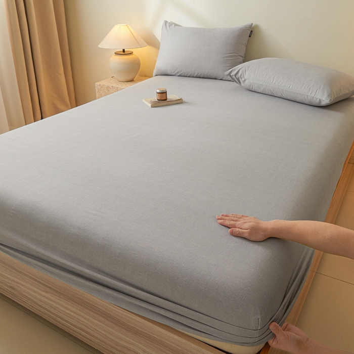 91家纺网 家纺一手货源 找家纺 涵宸家纺 2025新款全棉印花良品系列床笠 床笠-云纹-浅灰