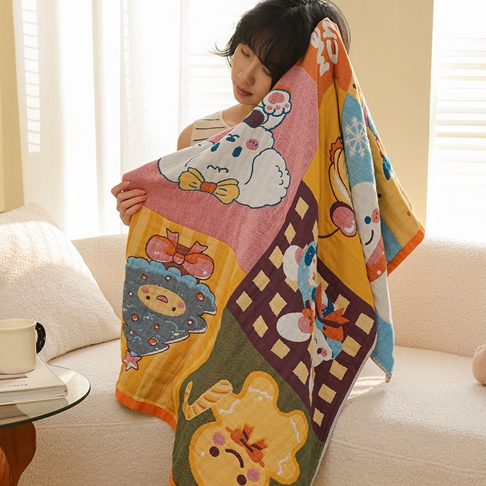 91家纺网 家纺一手货源 找家纺 雯雨家纺 2025新款亲肤可爱全棉A类纱布浴巾 圣诞