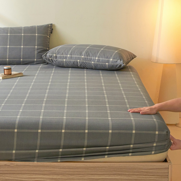 91家纺网 家纺一手货源 找家纺 涵宸家纺 2025新款全棉印花良品系列床笠 床笠-麦田-灰