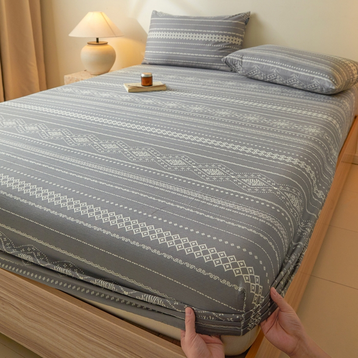 91家纺网 家纺一手货源 找家纺 涵宸家纺 2025新款全棉印花良品系列床笠 床笠-维诺-灰