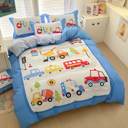 浩诚 2025新款全棉大版卡通太空人宇航员小恐龙小汽车系列纯棉四件套-提供买家秀 汽车派对
