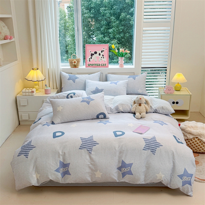 91家纺网 家纺一手货源 找家纺 雯豆2025春夏新款全棉纯棉被套三件套学生成人被罩 全棉被套-星星约定