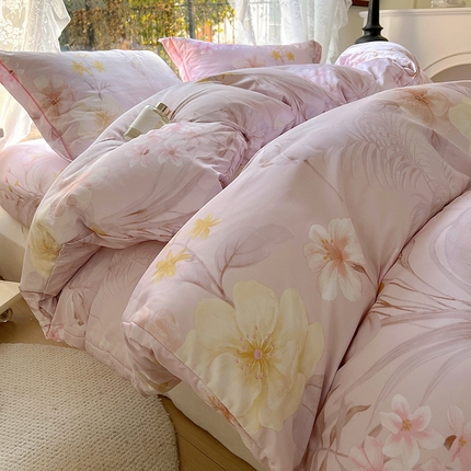 91家纺网 家纺一手货源 找家纺 （总）耀悦家纺 2025新款水洗真丝四件套简约印花小清新欧式ins新中式冰丝四件套