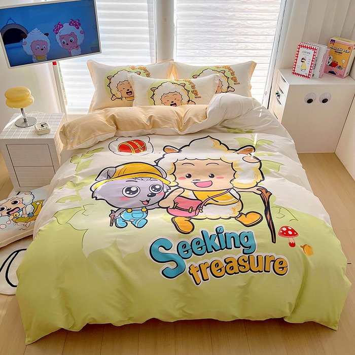 91家纺网 家纺一手货源 找家纺 浩诚 2025新款正版喜羊羊灰太狼全棉卡通大版印花四件套（全）-提供买家秀 去寻宝