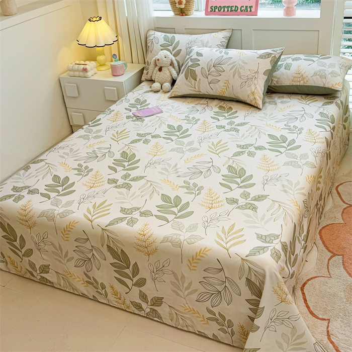 91家纺网 家纺一手货源 找家纺 雯豆2025春夏新款全棉床单三件套纯棉床罩小清新印花床单 全棉床单-彼岸之花