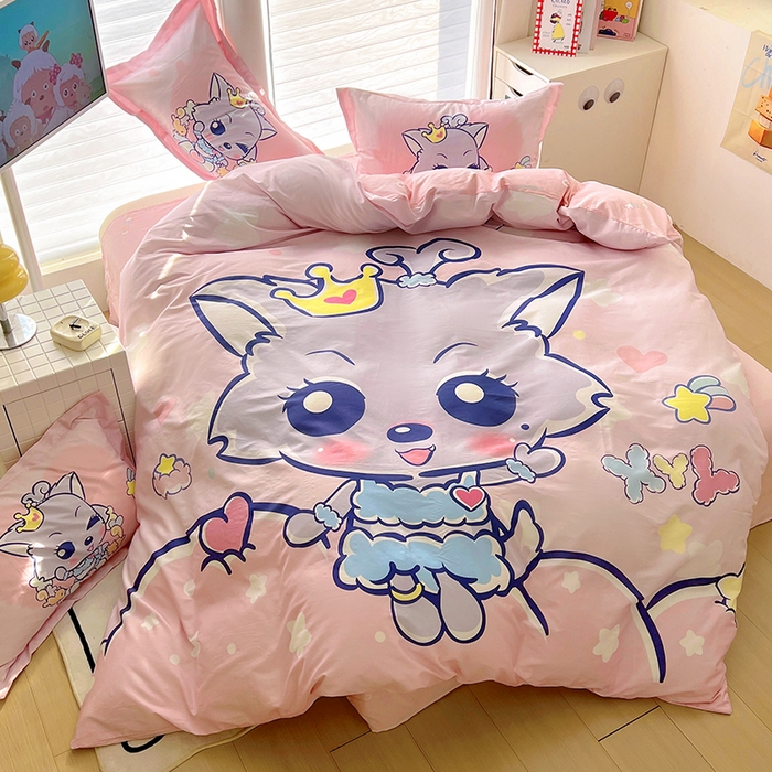 91家纺网 家纺一手货源 找家纺 浩诚 2025新款正版喜羊羊灰太狼全棉卡通大版印花四件套（全）-提供买家秀 甜蜜蜜红太狼