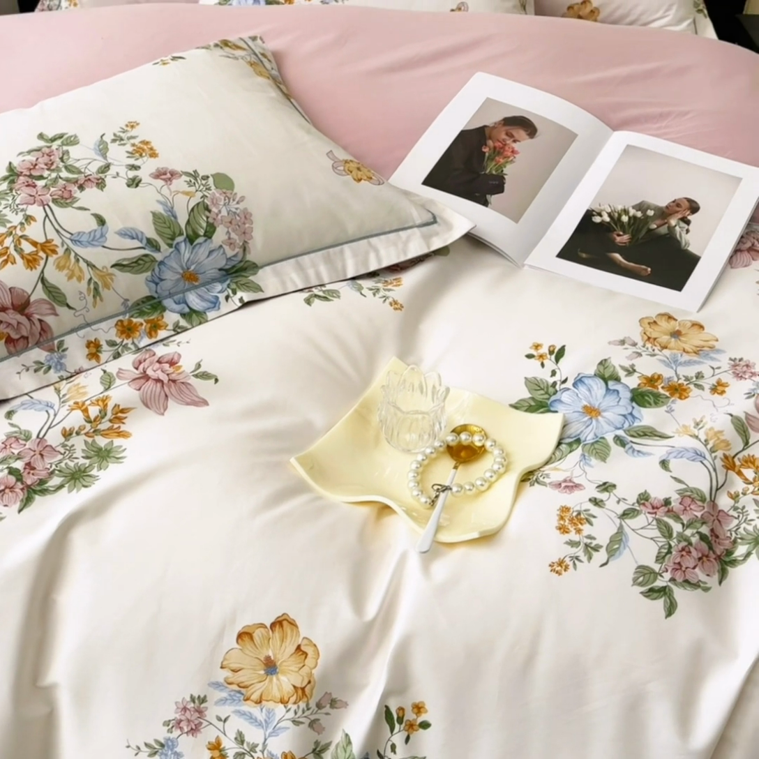 91家纺网 家纺一手货源 找家纺 帛美 2025新款13376全棉纯棉印花四件套-提供买家秀 春色间