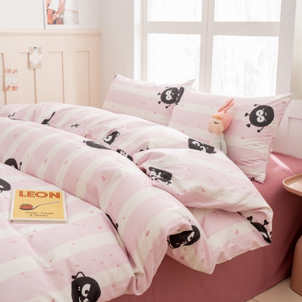 乐居坊 2025新款亲肤舒适A类水洗云朵棉四件套-场景一 小煤球-粉