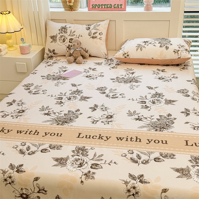 91家纺网 家纺一手货源 找家纺 雯豆2025春夏新款全棉床单三件套纯棉床罩小清新印花床单 全棉床单-蔓秋