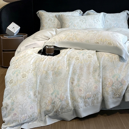 91家纺网 家纺一手货源 找家纺 2025新款大宽边高级简奢款凉感天丝莱赛尔数码印花丝滑丝绸四件套直播热款