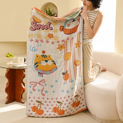 雯雨家纺 2025新款亲肤可爱全棉A类纱布浴巾 笑脸猫