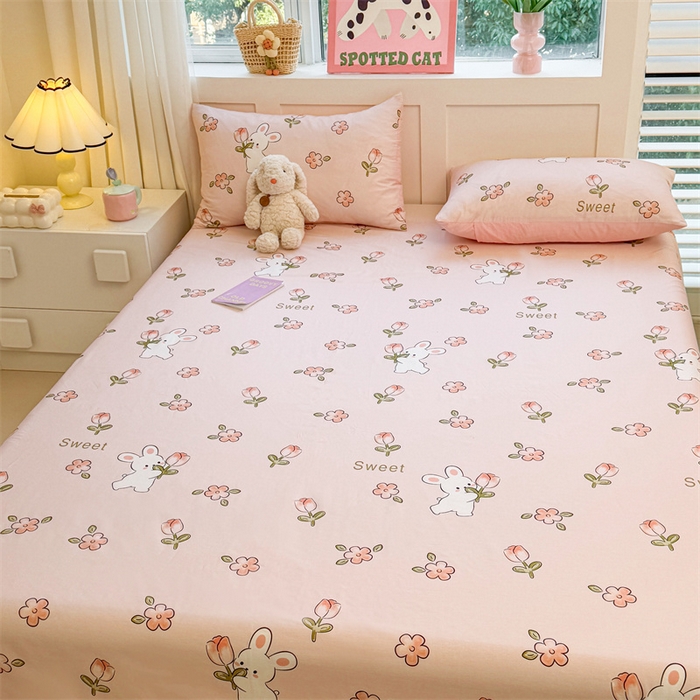 91家纺网 家纺一手货源 找家纺 雯豆2025春夏新款全棉床单三件套纯棉床罩小清新印花床单 全棉床单-甜心派