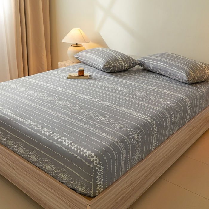 91家纺网 家纺一手货源 找家纺 涵宸家纺 2025新款全棉印花良品系列床笠 床笠-维诺-灰