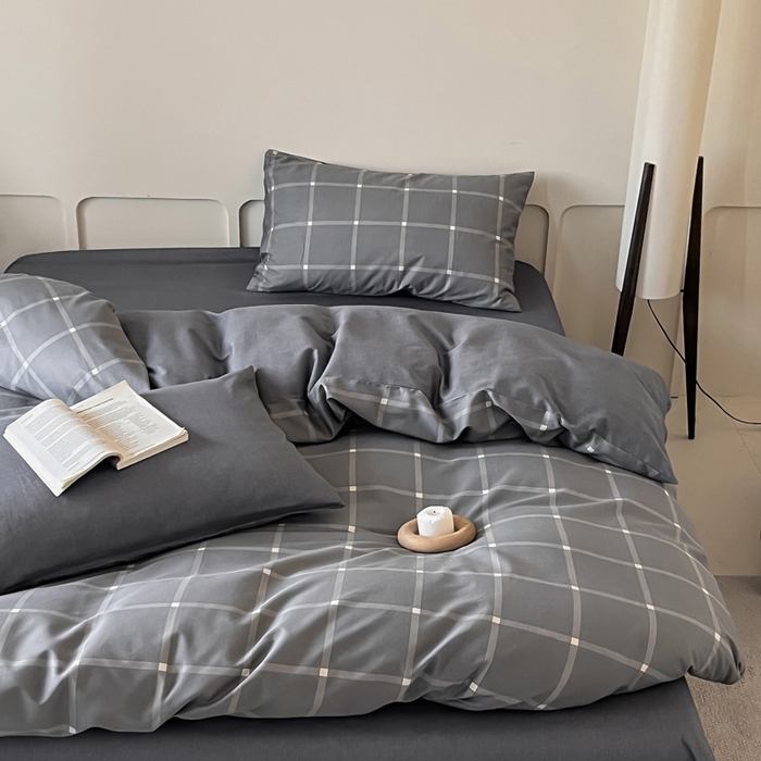 91家纺网 家纺一手货源 找家纺 涵宸家纺 2025新款全棉印花良品系列四件套 麦田-灰