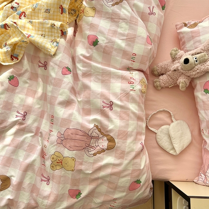 原素 2025软绵绵的双拼印花水洗棉四件套 呆萌女孩