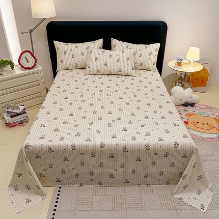 木堇家居  2025新款春夏全棉小清新卡通床单床笠枕套单品系列-床单系列 摩卡熊