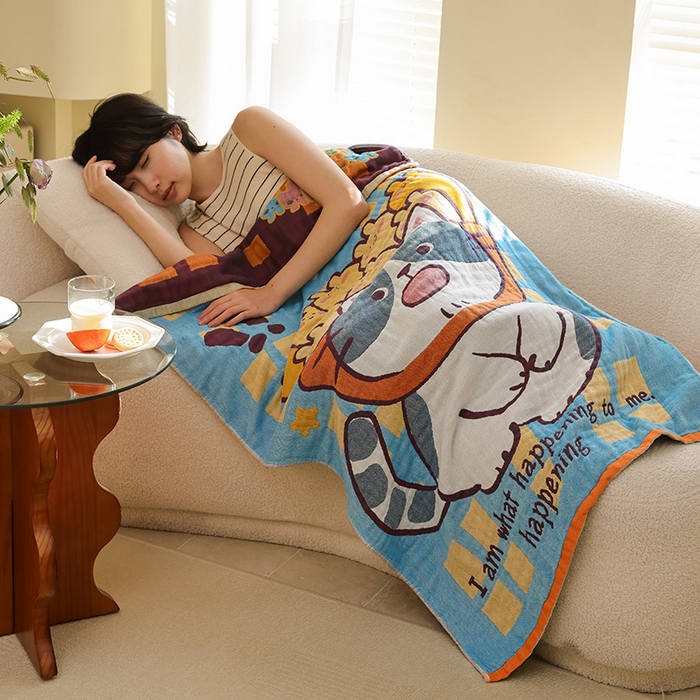 91家纺网 家纺一手货源 找家纺 雯雨家纺 2025新款亲肤可爱全棉A类纱布浴巾 招财进宝