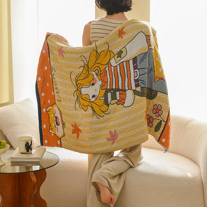 91家纺网 家纺一手货源 找家纺 雯雨家纺 2025新款亲肤可爱全棉A类纱布浴巾 幸运女孩