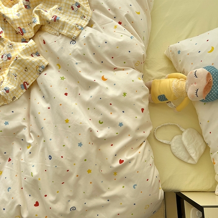 原素 2025软绵绵的双拼印花水洗棉四件套 星星月亮