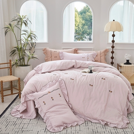 上喜 2025新款全棉提花刺绣款床盖四件套 紫色