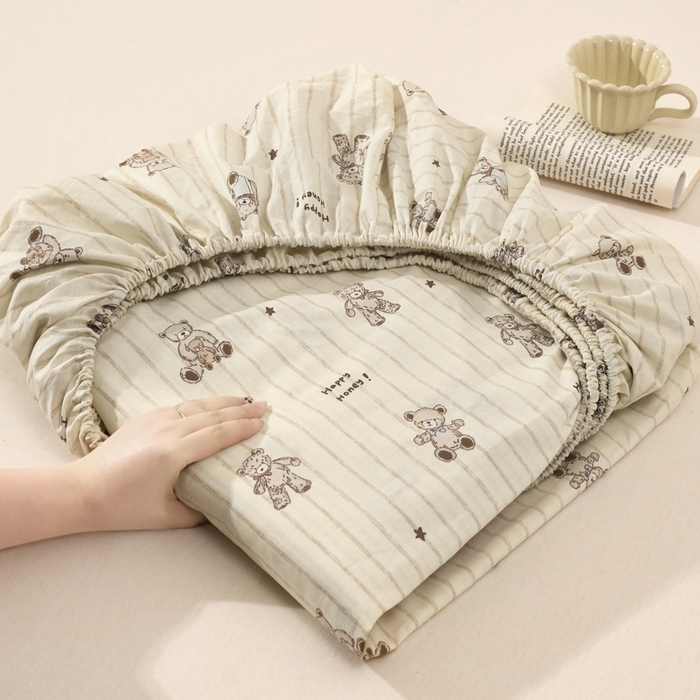 91家纺网 家纺一手货源 找家纺 木堇家居 2025新款春夏全棉小清新卡通床单床笠枕套单品系列-床笠系列 8  摩卡熊