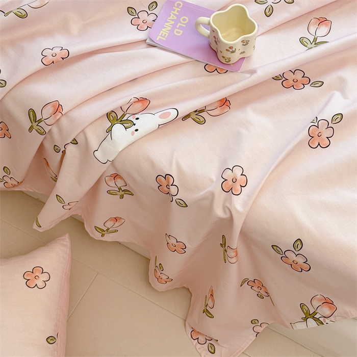 91家纺网 家纺一手货源 找家纺 雯豆2025春夏新款全棉床单三件套纯棉床罩小清新印花床单 全棉床单-甜心派