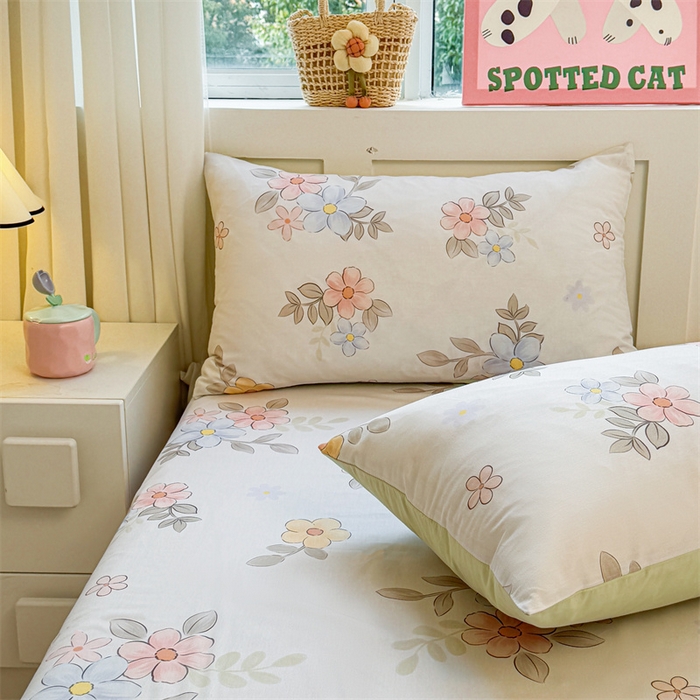 91家纺网 家纺一手货源 找家纺 雯豆2025春夏新款全棉床单三件套纯棉床罩小清新印花床单 全棉床单-雅韵