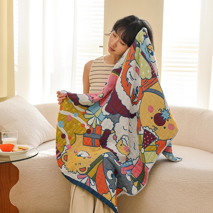 91家纺网 家纺一手货源 找家纺 雯雨家纺 2025新款亲肤可爱全棉A类纱布浴巾 梦想乐园