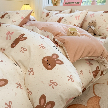 雯豆2025春夏新款全棉纯棉被套三件套学生成人被罩 全棉被套-精灵兔