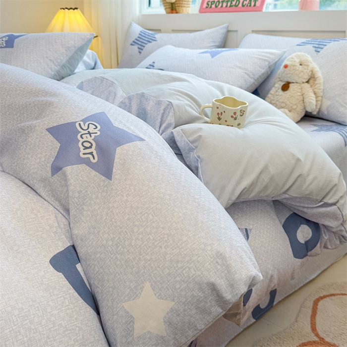 91家纺网 家纺一手货源 找家纺 雯豆2025春夏新款全棉纯棉被套三件套学生成人被罩 全棉被套-星星约定