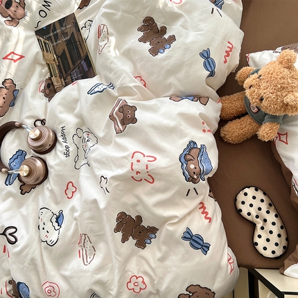 原素 2025软绵绵的双拼印花水洗棉四件套 巧克力饼干