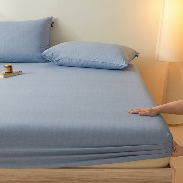 91家纺网 家纺一手货源 找家纺 涵宸家纺 2025新款全棉印花良品系列床笠 床笠-云纹-兰