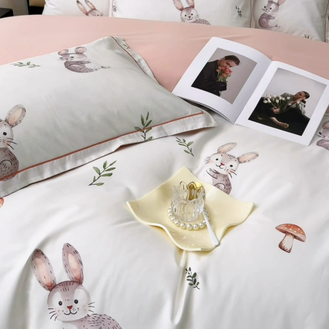 91家纺网 家纺一手货源 找家纺 帛美 2025新款13376全棉纯棉印花四件套-提供买家秀 小萌兔