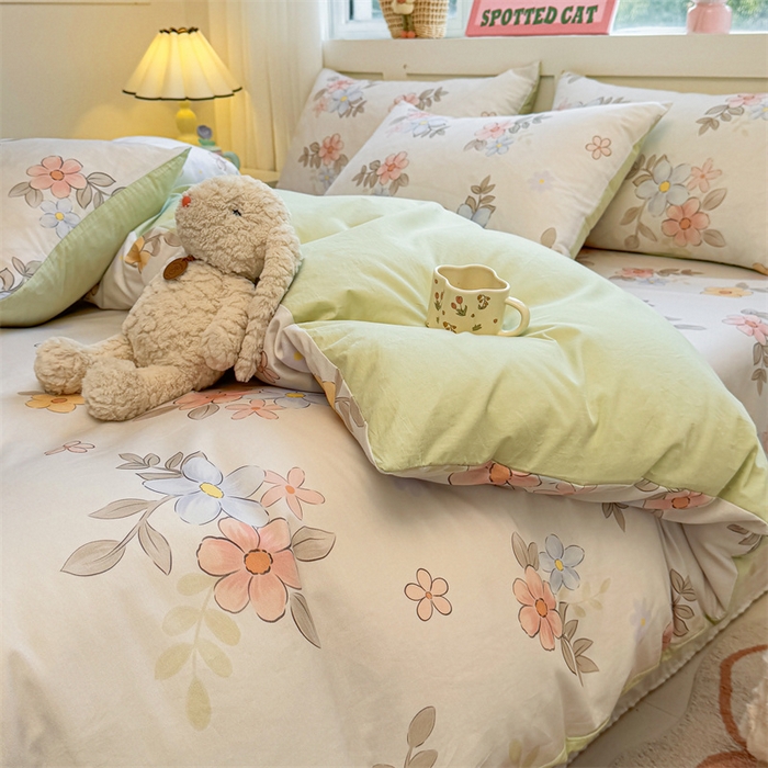 91家纺网 家纺一手货源 找家纺 雯豆2025春夏新款全棉纯棉被套三件套学生成人被罩 全棉被套-雅韵