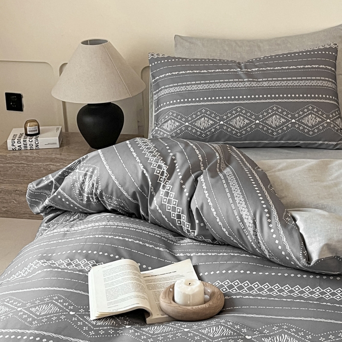 91家纺网 家纺一手货源 找家纺 涵宸家纺 2025新款全棉印花良品系列四件套 维诺-灰