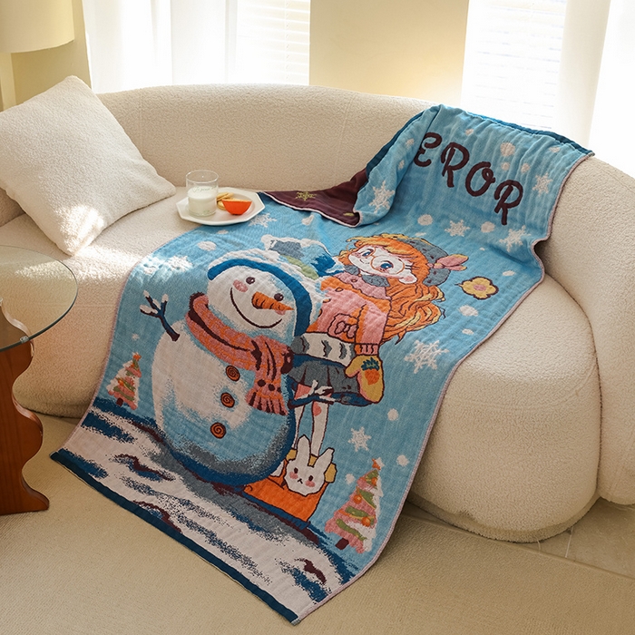 91家纺网 家纺一手货源 找家纺 雯雨家纺 2025新款亲肤可爱全棉A类纱布浴巾 雪地女孩