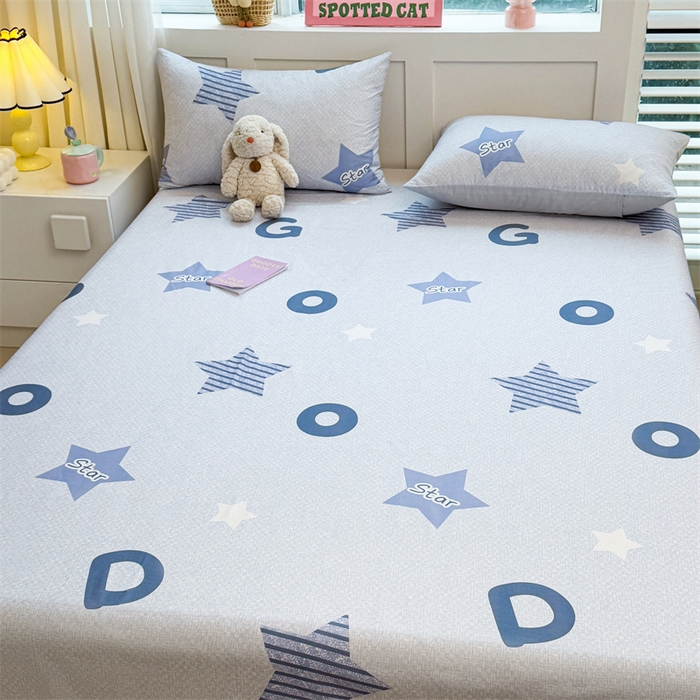 91家纺网 家纺一手货源 找家纺 雯豆2025春夏新款全棉床单三件套纯棉床罩小清新印花床单 全棉床单-星星约定