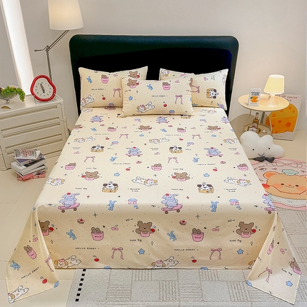 木堇家居  2025新款春夏全棉小清新卡通床单床笠枕套单品系列-床单系列 滑板蝴蝶狗狗