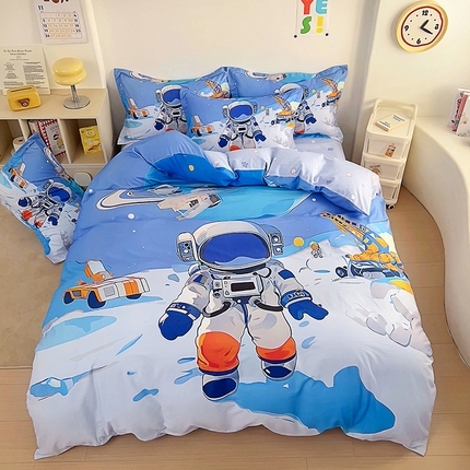 （总）浩诚 2025新款全棉大版卡通太空人宇航员小恐龙小汽车系列纯棉四件套-提供买家秀