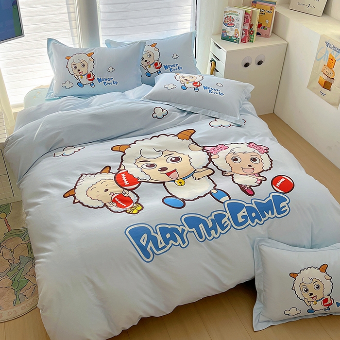 91家纺网 家纺一手货源 找家纺 浩诚 2025新款正版喜羊羊灰太狼全棉卡通大版印花四件套（全）-提供买家秀 亲亲伙伴