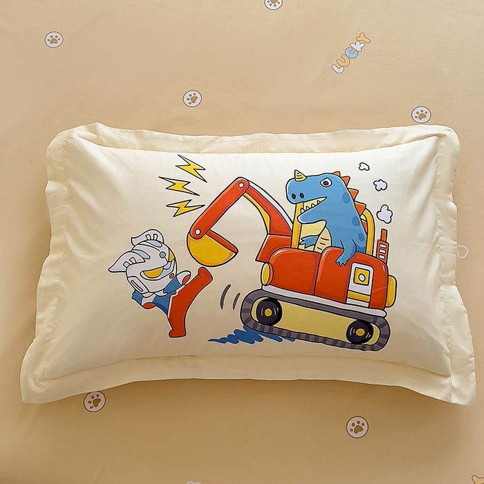 91家纺网 家纺一手货源 找家纺 浩诚 2025新款全棉大版卡通太空人宇航员小恐龙小汽车系列纯棉四件套-提供买家秀 恐龙挖掘机