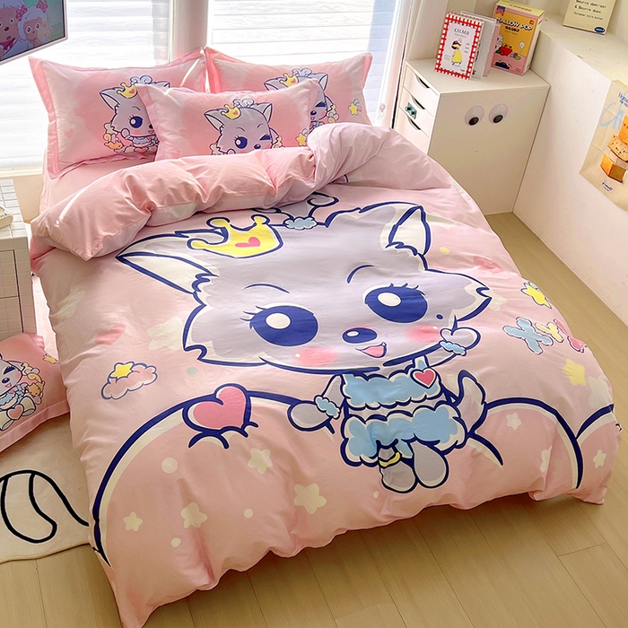 91家纺网 家纺一手货源 找家纺 浩诚 2025新款正版喜羊羊灰太狼全棉卡通大版印花四件套（全）-提供买家秀 甜蜜蜜红太狼