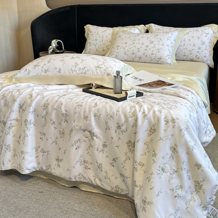 91家纺网 家纺一手货源 找家纺 慕晨 2025新款简奢款莱赛尔数码印夏被四件套 云芷