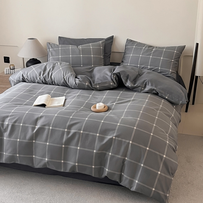 91家纺网 家纺一手货源 找家纺 涵宸家纺 2025新款全棉印花良品系列四件套 麦田-灰