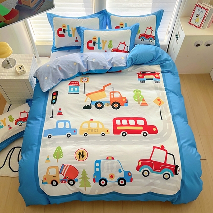 91家纺网 家纺一手货源 找家纺 （总）浩诚 2025新款全棉大版卡通太空人宇航员小恐龙小汽车系列纯棉四件套-提供买家秀